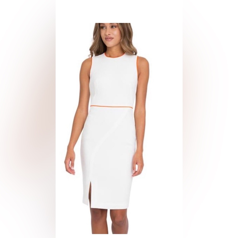 Women's NWOT Black Halo Scoop Neck Contrast Trim Cocktail Sheath White Dress 12